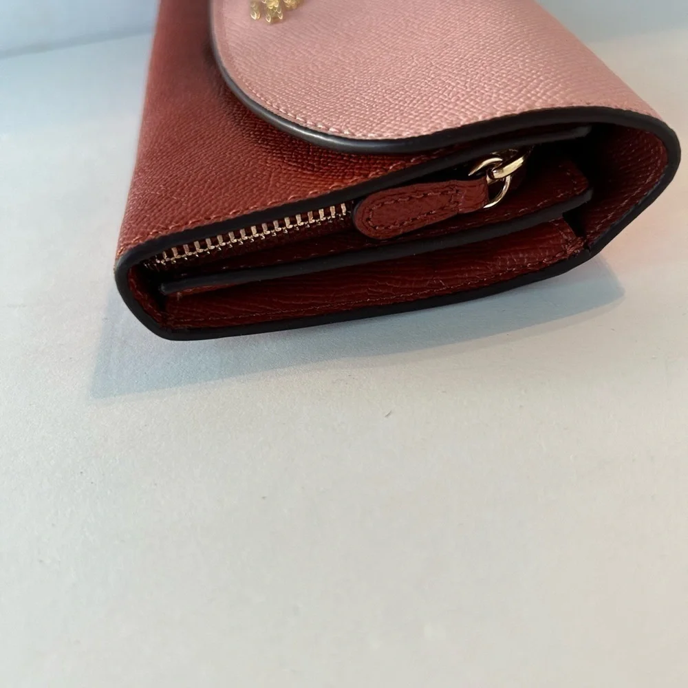Coach NWT Color Block Leather Pink & Rust Wallet
